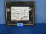 DENNIS THE MENACE DRAWING FRAMED AND SIGNED  18 X 15