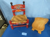 CHILDS CANE BOTTOM CHAIR AND STOOL