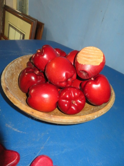 WOODEN BOWL W/ FAUX APPLES