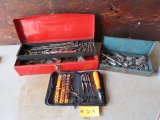 2 OLD TOOL BOXES W/ SOCKETS AND TOOLS