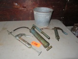 3 GREASE GUNS AND GALVANIZED BUCKET