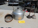 OIL CANS, KETTLE AND FUNNEL