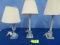 3 SMALL GLASS LAMPS