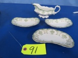 4 PCS. CHATHAM ENGLISH BONE DISHES  AND CREAMER