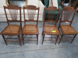 SET OF 4 SPINDLE BACK CANE BOTTOM DINING CHAIRS