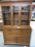 CRAFTIQUE BREAKFRONT 2 PC. CHINA CABINET W/ BEVELED GLASS  74 X 48 X 18