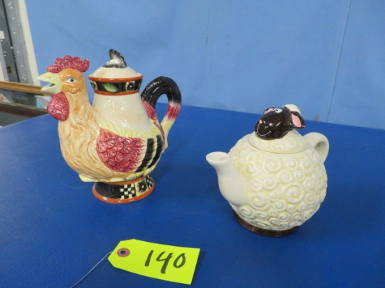 ROOSTER AND SHEEP TEAPOTS