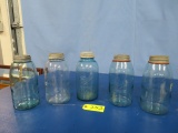 5 - 1/2 GALLON JARS- BLUE AND CLEAR