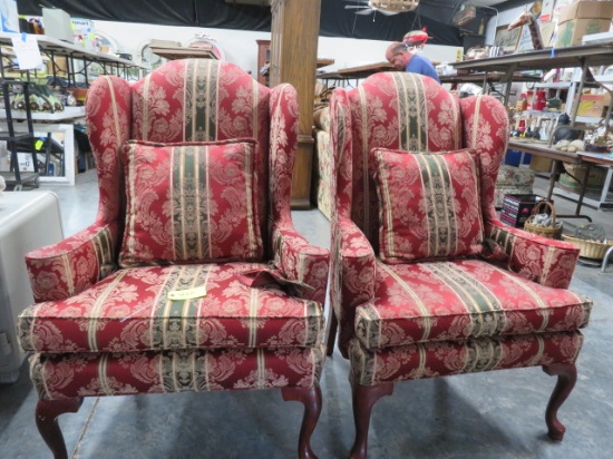 2 VERY CLEAN MATCHING WING BACK CHAIRS W/ QUEEN ANNE LEGS