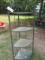 CORNER WROUGHT IRON RACK W/ GLASS SHELVES