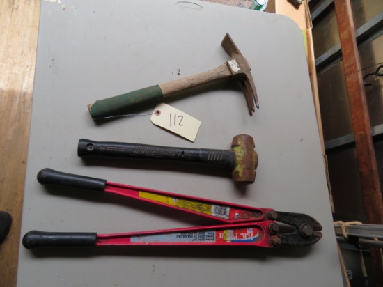 BOLT CUTTERS, MISC .TOOL AND MINI SLEDGE HAMMER