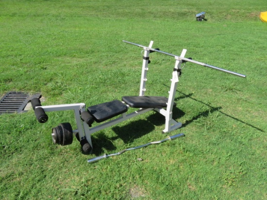 WORK OUT BENCH W/ WEIGHTS AND BARS