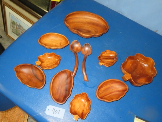 11 HANDCRAFTED MONKEY POD  WOODEN BOWLS & SPOONS MADE IN HAWAII