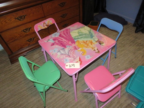 KIDS BARBIE TABLE 24" X 24 WITH 4 CHAIRS