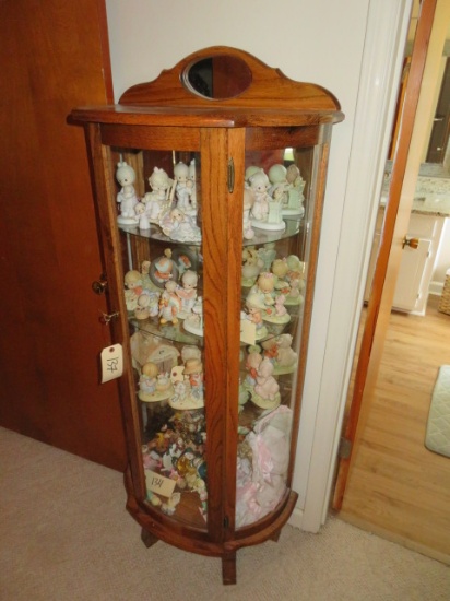 OAK BOW FRONT DISPLAY CABINET W/ KEY  62 T X 25 X 15