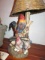 PORCELAIN ROOSTER LAMP AND BIRD BASKET
