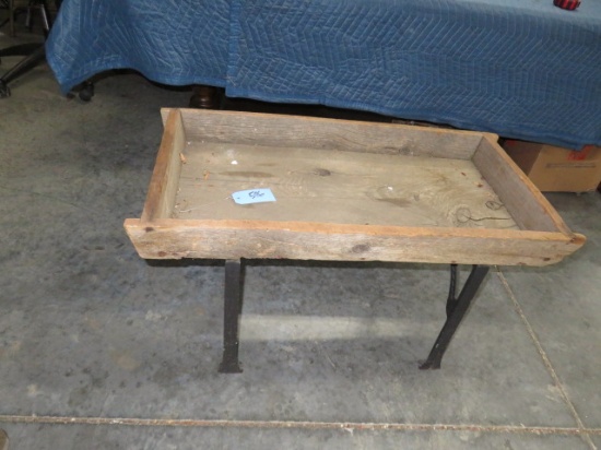 WOODEN TRAY TABLE W/ METAL LEGS  37 X 18 X 20