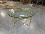 GLASS TOP BRASS COCKTAIL TABLE  34 X 16 X 25