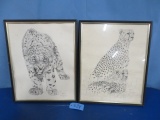 2 FRAMED AND SIGNED CHEETAH PRINTS  18 X 22