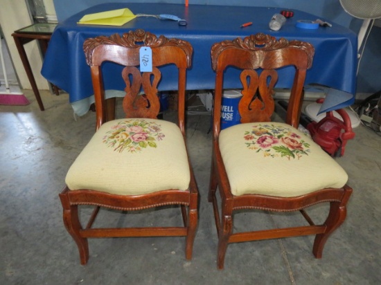 PAIR OF DINING CHAIRS W/ HAND STITCHED SEAT COVERS