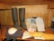 SIZE 10 WATER BOOTS, KNEE PADS & GLOVES ON SHELF