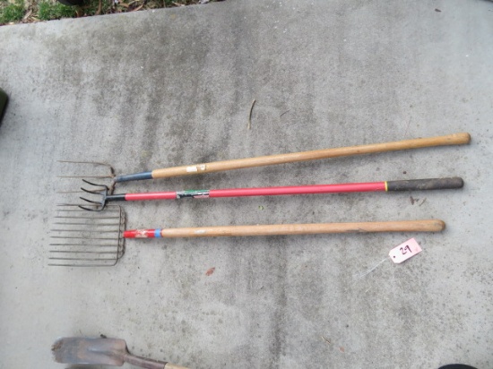TWO PITCH FORKS AND HARD RAKE
