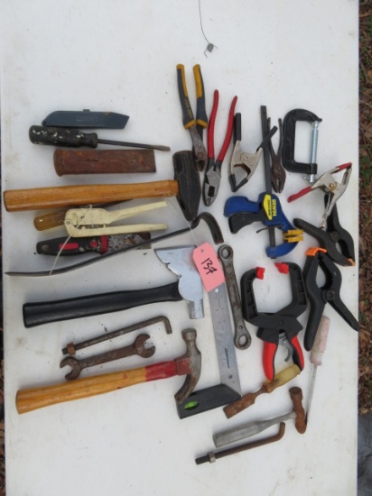 HAND TOOLS LOT- HATCHET, WEDGE, CLAMPS AND MORE!