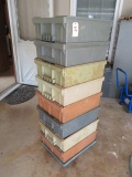8 PLASTIC STACKING BOXES W /DOLLEY-