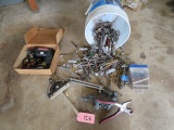 BUCKET OF MISC DRILL BITS AND FEW HAND TOOLS- CRAFTSMAN DRILL