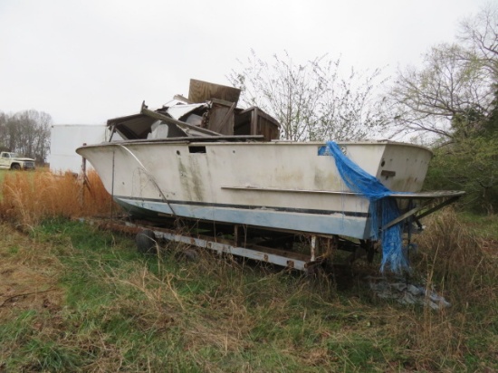 BOAT ON 30 FT. TRAILER- NEEDS TIRES-
