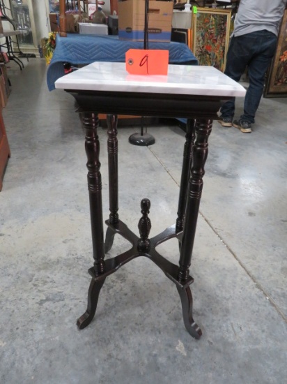 MARBLE TOP TABLE W/ TURNED LEGS -  14X14X29"