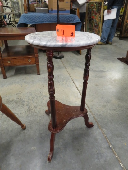 ROUND MARBLE TOP TABLE W/ TURNED LEGS - 14X27"