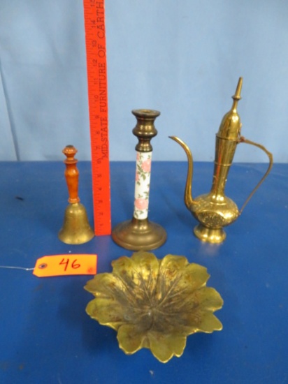 BRASS LOT- BRASS BELL, BRASS PITCHER, CANDLE STICK