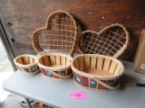 TWO HEART BASKETS AND 3 CHRISTMAS BASKETS