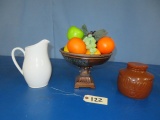 FRUIT BOWL W FAUX FRUIT, PITCHER AND CANNISTER