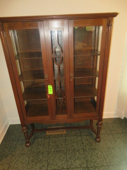 GLASS FRONT JACOBEAN OAK CHINA CABINET BY MARTIN FURNITURE