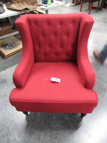 TUFTED BACK RED UPLHOLSTERED CHAIR W/ NAIL HEAD TRIM