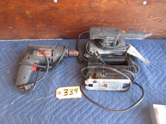 BLACK AND DECKER FINISHING SANDER,, JIG SAW , SKIL 3/8 POWER DRILL