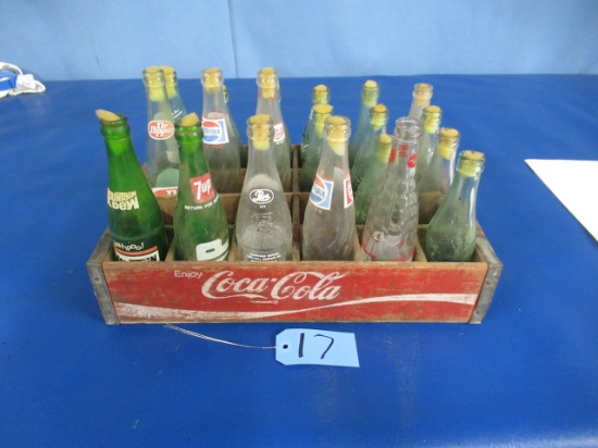 COCA COLA CRATE W/ OLD SODA BOTTLES