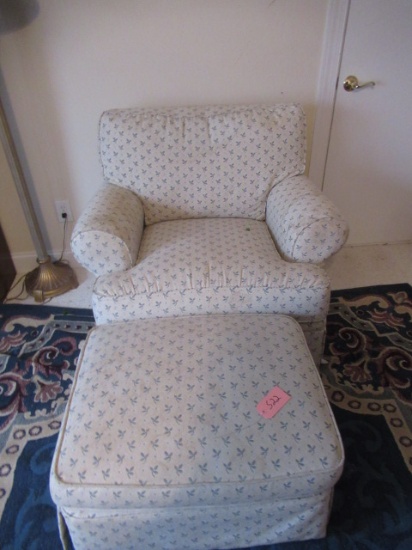 CLEAN UPHOLSTERED CHAIR & OTTOMAN