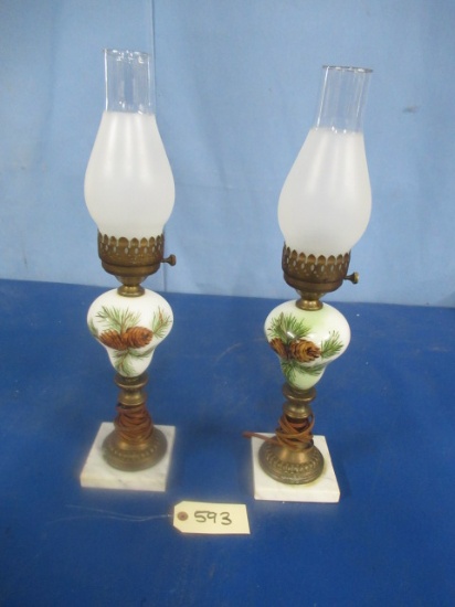 PR. OF MARBLE BASE LAMPS W/ PINE CONE DESIGN  21 T