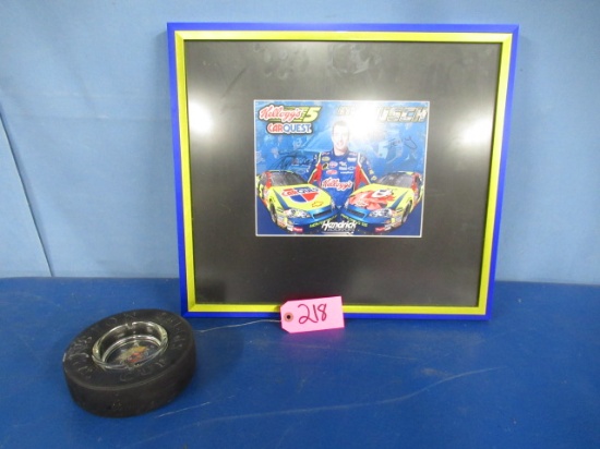 SIGNED KYLE BUSH PRINT  17 X 19 AND WINSTON CUP SERIES ASHTRAY