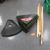 12 BRAND NEW LEAF RAKE HEADS AND 9 HANDLES