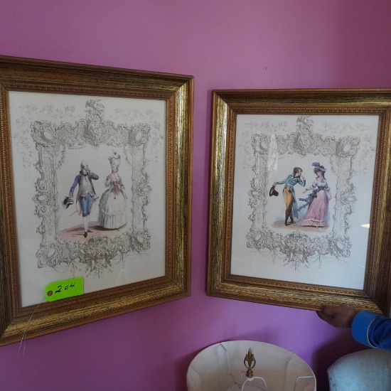 2 COLONIAL FASHION PRINTS FRAMED  225 X 21