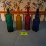 4-COLORED GLASS WINE DECANTERS