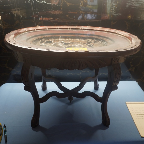 ANTIQUE TABLE W/ GLASS TOP  27 X 20