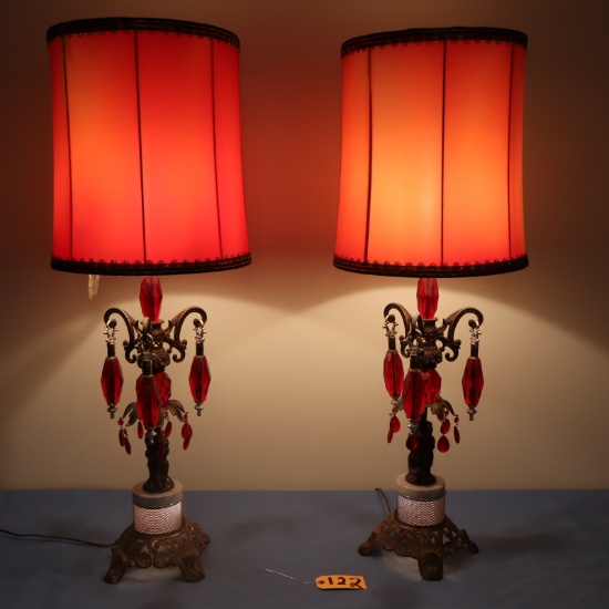 PAIR OF LAMPS W/ GLASS PRISMS  41 T