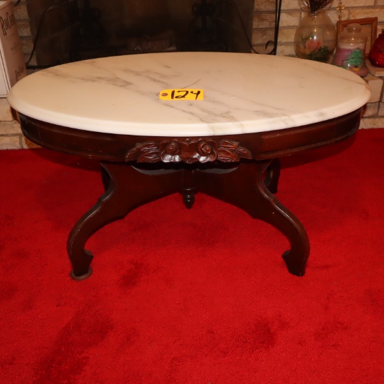 MARBLE TOP OVALCOFFEE  TABLE  34 X 20 X 17