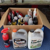 BOX OF OIL CONTAINERS AND CLEANERS, PAINT, MISC.