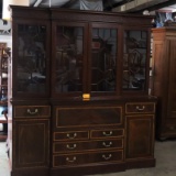 NICE HINKLE HARRIS MAHOGANY CHINA HUTCH- FOLDS DOWN FRONT FOR SECRETARY  - HAS GLASS SHELVES